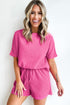 Casual Textured Tee and Drawstring Shorts Set